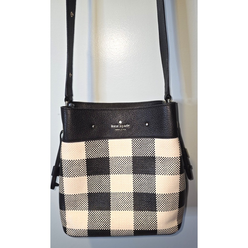 Kate Spade Marti Large Bucket Bag Black Plaid , Classic Luxury -‎ Retired K9435